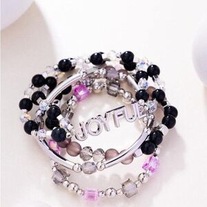 Silver and Black Beaded Bracelet Set